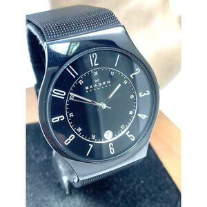 Skagen Men's Watch 233XLTMB Titanium Case Black Dial Stainless Steel Band 37mm